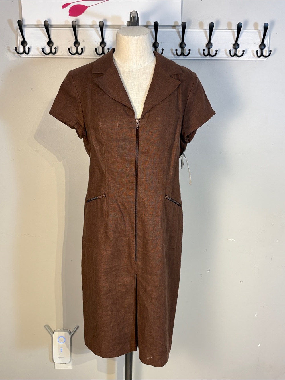 Bianca Nygård Brown Sheath linen Dress with Zip Details nwt size 10